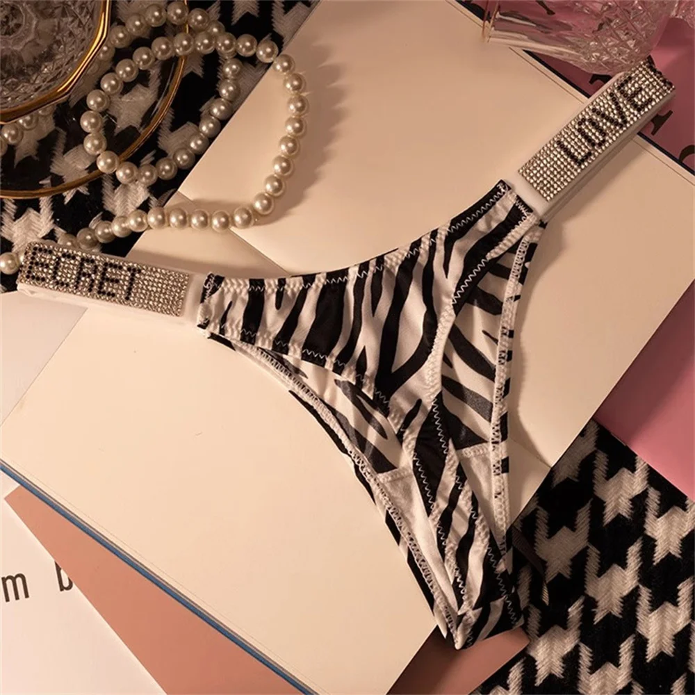 Wine Red/Leopard Sexy Shinning Rhinestone Thong Women's Seamless Underwear Sexy Sports Ladies Plus-size T-back Panties