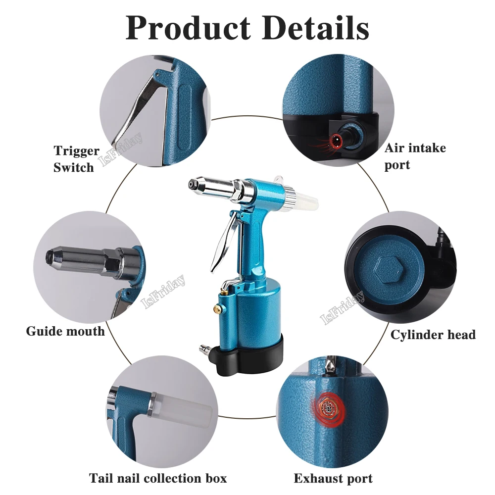 Pneumatic Tool Three-jaw Air Riveter Heavy Duty Pneumatic Riveting Gun-2.4/3.2/4.0/4.8 Capacity Industrial Nail Riveting Tool