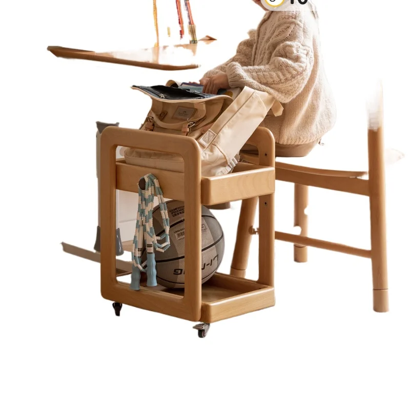*Solid wood children's schoolbag rack Modern simple table book rack Mobile trolley
