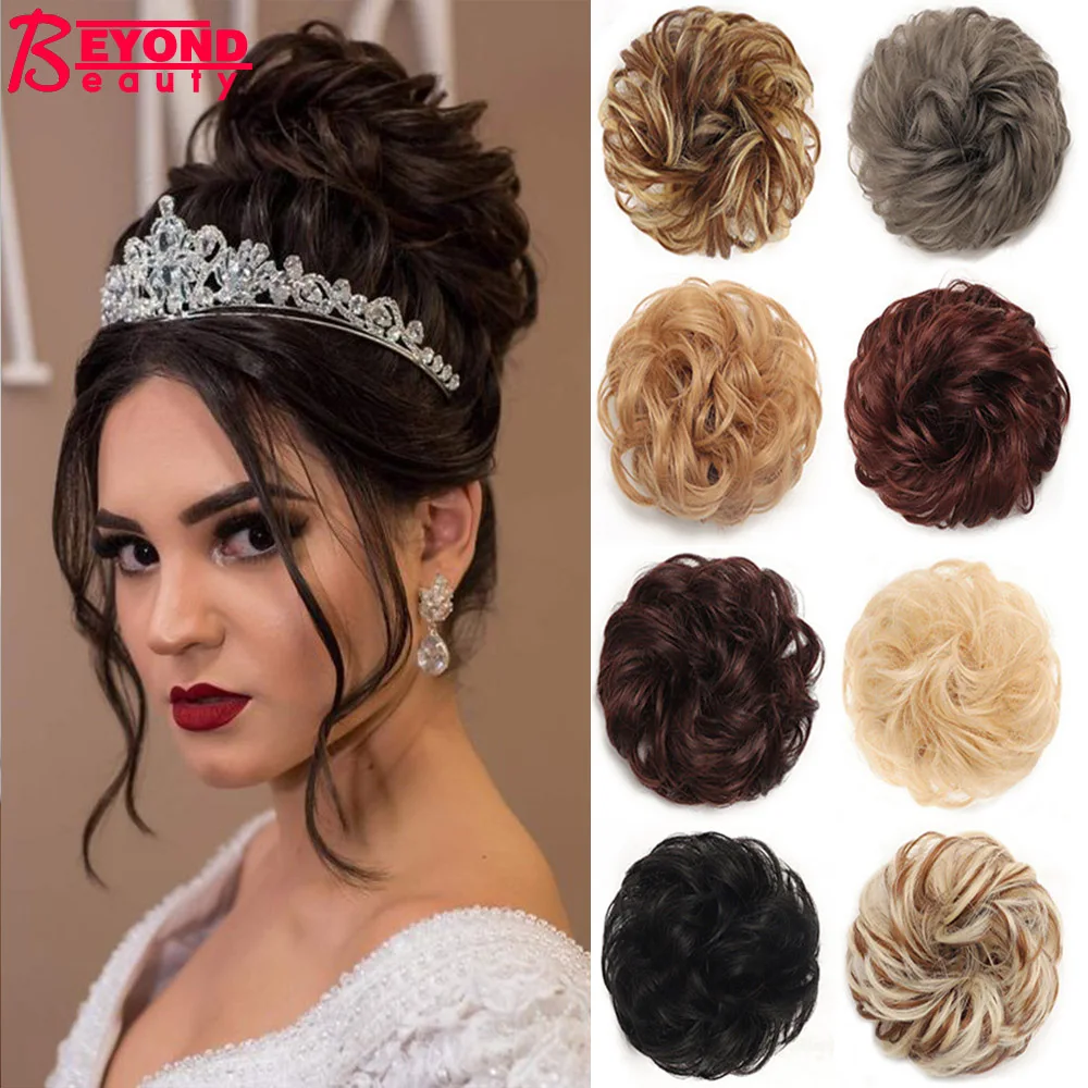 Beyond Synthetic Hair Bun Chignon Messy Curly Hair Band Elastic Scrunchy False Hair Pieces For Women Hairpins Black Brown