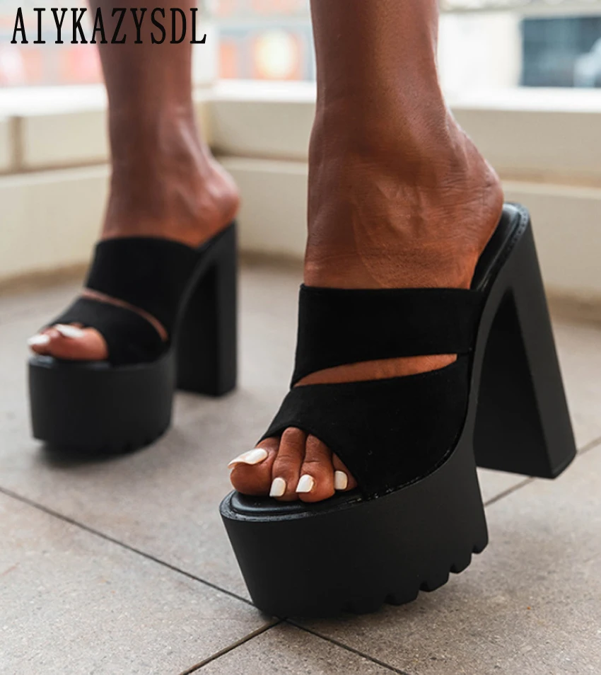

AIYKAZYSDL Platform Sandals Slippers Women Open Toe Cut Out Strap Mules Slides Thick Sole Bottom Creepers Comfort Shoes Summer