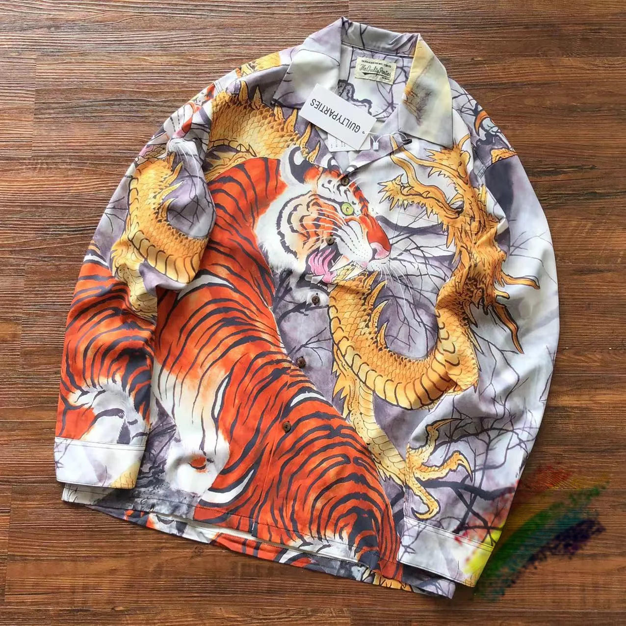 

Tiger Full Printing Wacko Maria Long Sleeve Shirts Men Women Hawaii Beach Casual Fashion Shirt Top