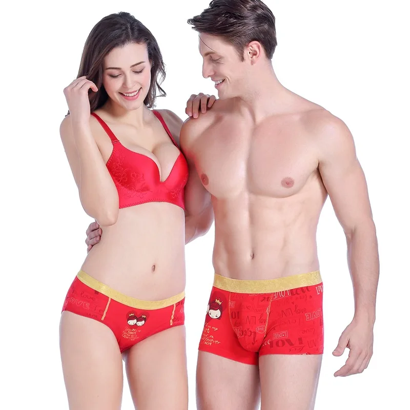 Lovers Underwear Men Boxer Shorts Women Briefs Couples Underpant Sexy Lady  Panties Cotton Print Panty Set
