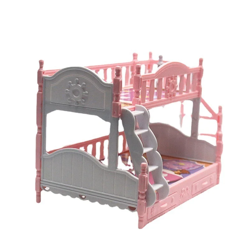 Double Princess Bed Play House Accessories Included Large Size Double-decker Princess Bed 1/12 Furniture  Bed Toy Accessories 2