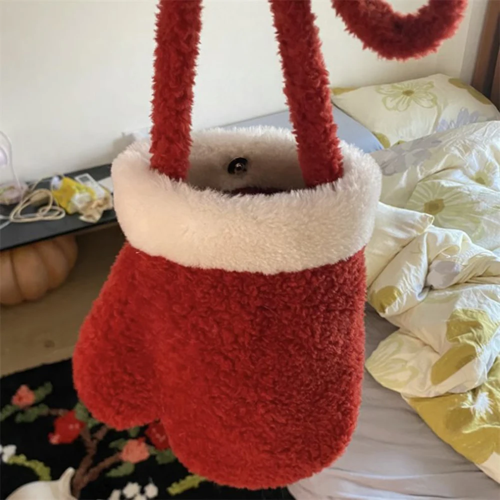 Cute Glove Shape Crossbody Bag Christmas Santa Bag Xmas Gift Bag Autumn Winter Shoulder Bag Cosplay Red Package Storage