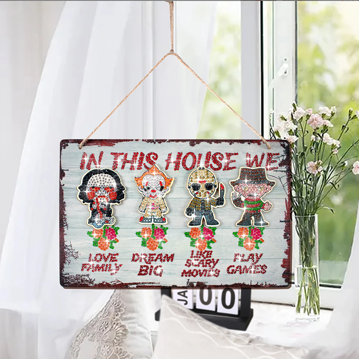 8pcs/set DIY Diamond Art Interchangeable Welcome Sign Wood Crystal Rhinestone Gnomes Diamond Painting Welcome to Our Home