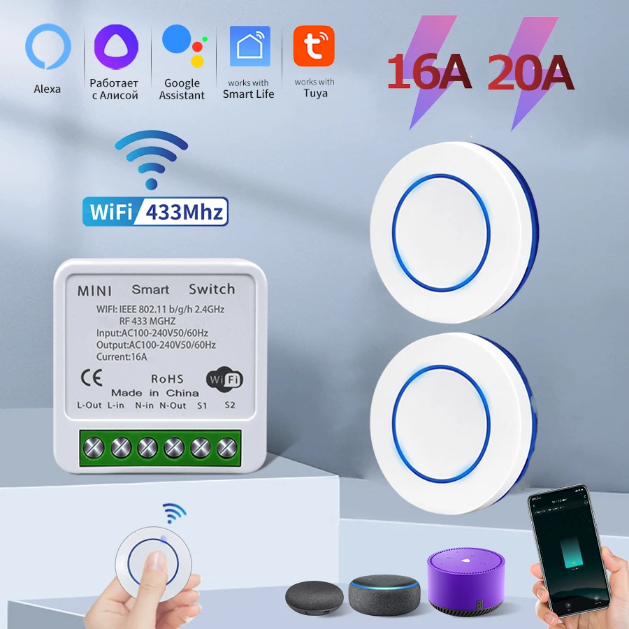Tuya Google Home Receiver Control Tuya WiFi Smart Switch 16A RF