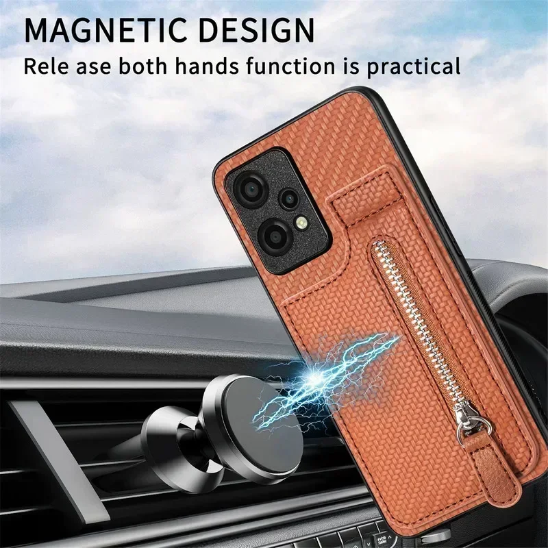 Zipper Wallet Leather Case with Magnetic Back