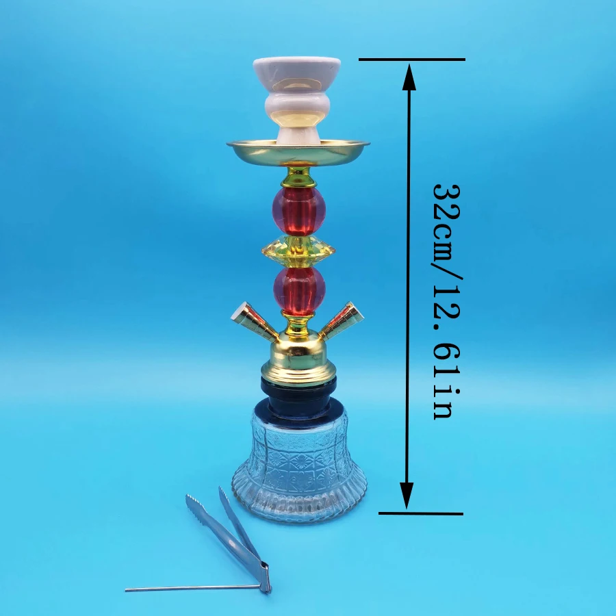 Arabia Hookah Set Small Double Tube Hookah Glass Bottle Ceramic Bowl Hose Water Pipe Bar KTV Shisha Accessories Birthday Gift