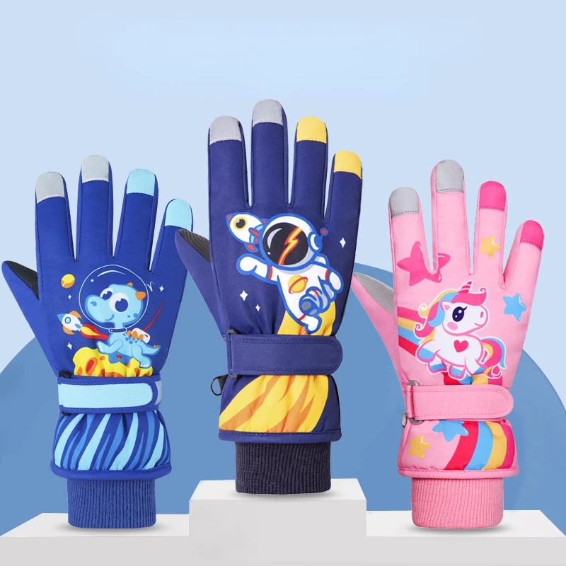 

Winter Children's Ski Gloves Warm Plush Thick Waterproof Student Kawaii Cartoon Cold Resistant Cotton Gloves Gift for Boys Girls