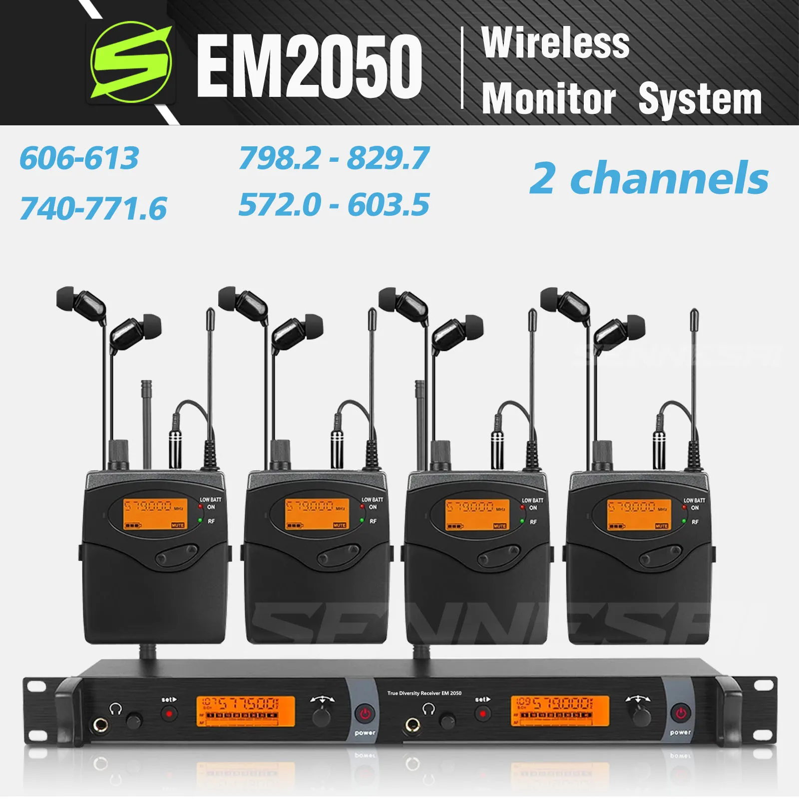 

Top Quality！EM-2050 UHF In Ear Monitor System 2 Channel 4 Bodypack Monitoring Available In Multiple Bands for Stage！Whole Metal