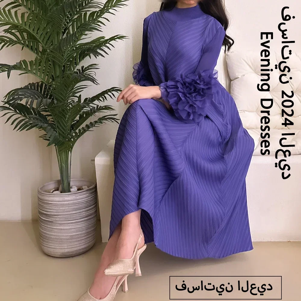 YUDX Hot Sales 2024 Summer New Pleated Formal Dresses for Women Mesh Petal Sleeve Solid Evening Party Long Maxi Dresses