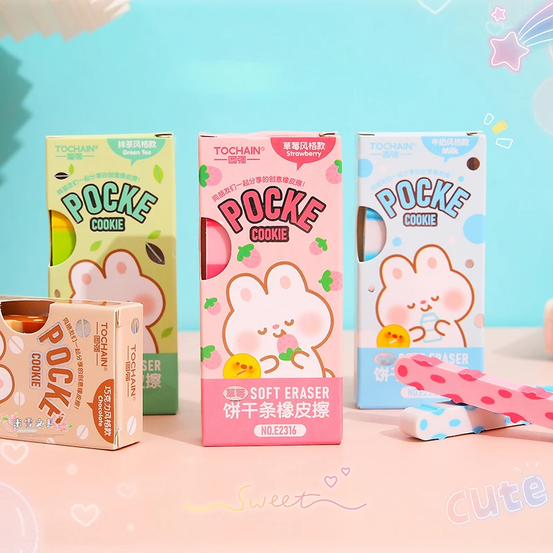 4pcs/box Creative Cookie Shaped Eraser Kawaii Cartoon Pencil Eraser for Kid Writing Drawing Tool Korean Stationery School Office 2