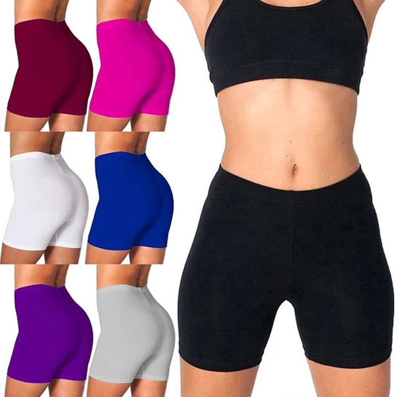 Women's Waist Tummy Control Workout Yoga Shorts Black Compression Athletic Bike Running Shorts Slim Stretch Gym Tights