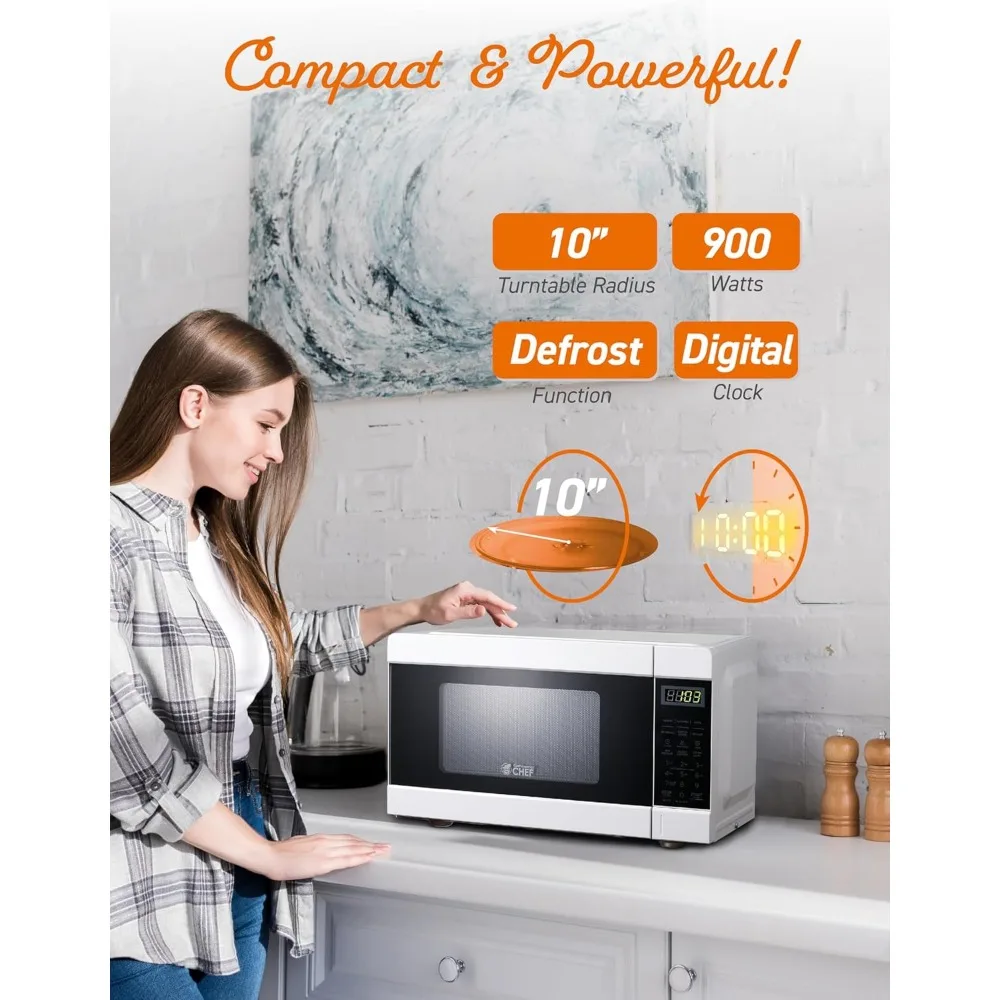 0.9 Cu Ft Microwave with 10 Power Levels with Digital Controls, Countertop Microwave with Timer and Quick-Touch Menu, White 4