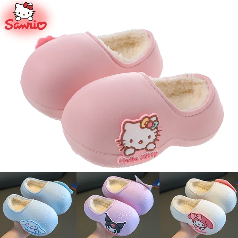 

Kawaii Sanrios Hello Kittys Winter Plush Non Slip Slippers Anime Cute Kuromi Cinnamoroll Yk2 Women Home Fuzzy Slipper Flat Shoes