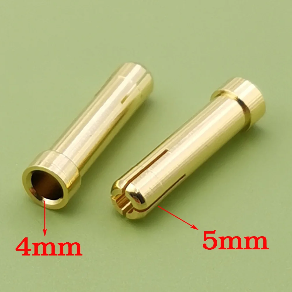 Connecteurs banane dorés 4mm et 5mm côte à côte, connecteurs de conversion batterie drone 4mm vers 5mm