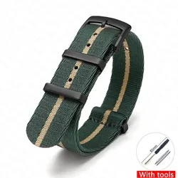 Military Canvas Woven Nylon Watch Band - Men's & Women's Wristband - 22mm (Green khaki b)