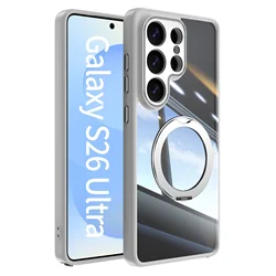 360° Rotating Magnetic Bracket Shockproof Phone Case with Clear Mount - Galaxy S26 Plus (Gray)