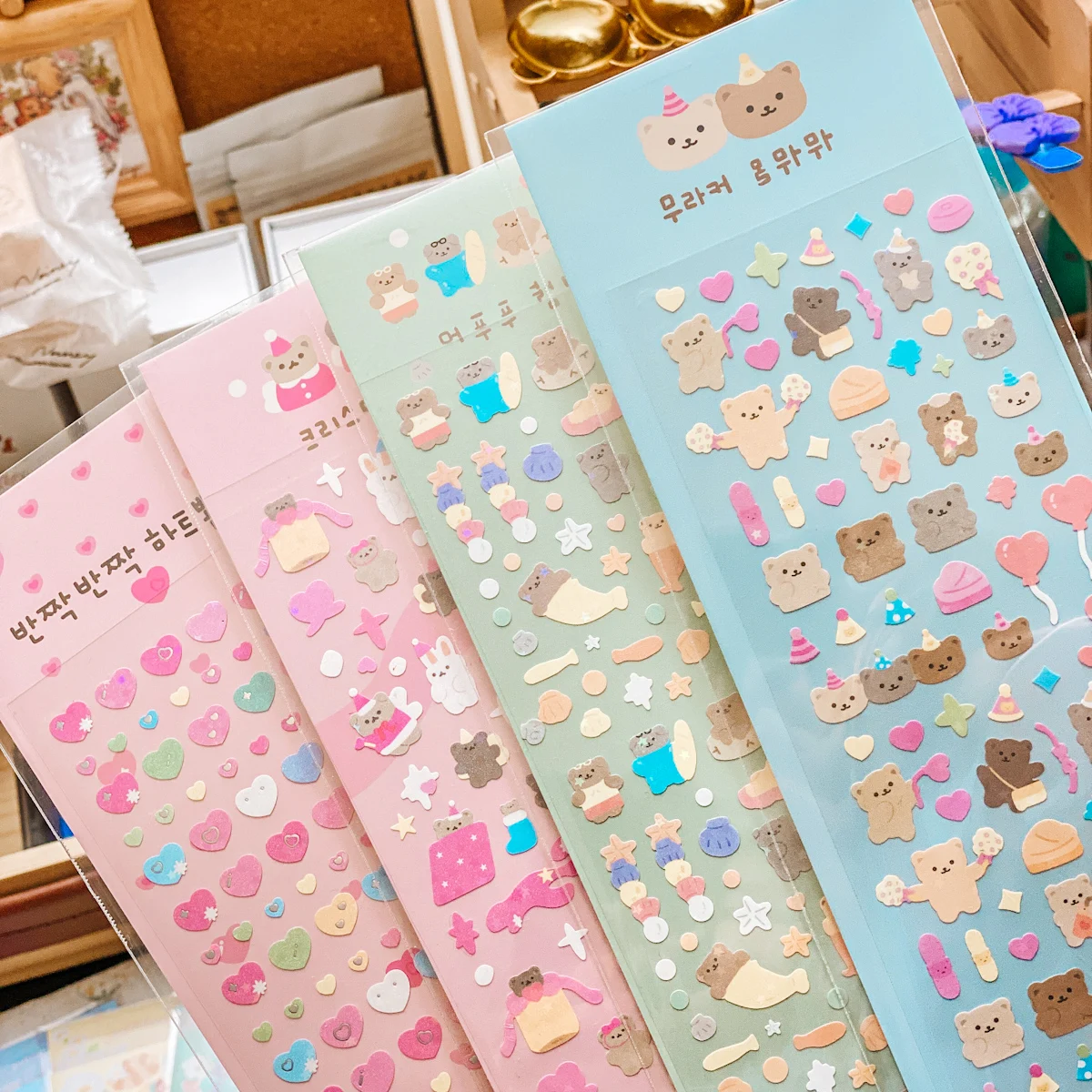 

SKYSONIC BOBO New Arrival 4pcs Full Set Series Decorative Korean Stickers Bling Laser Heart Kpop Sticker Stationery Suppliers