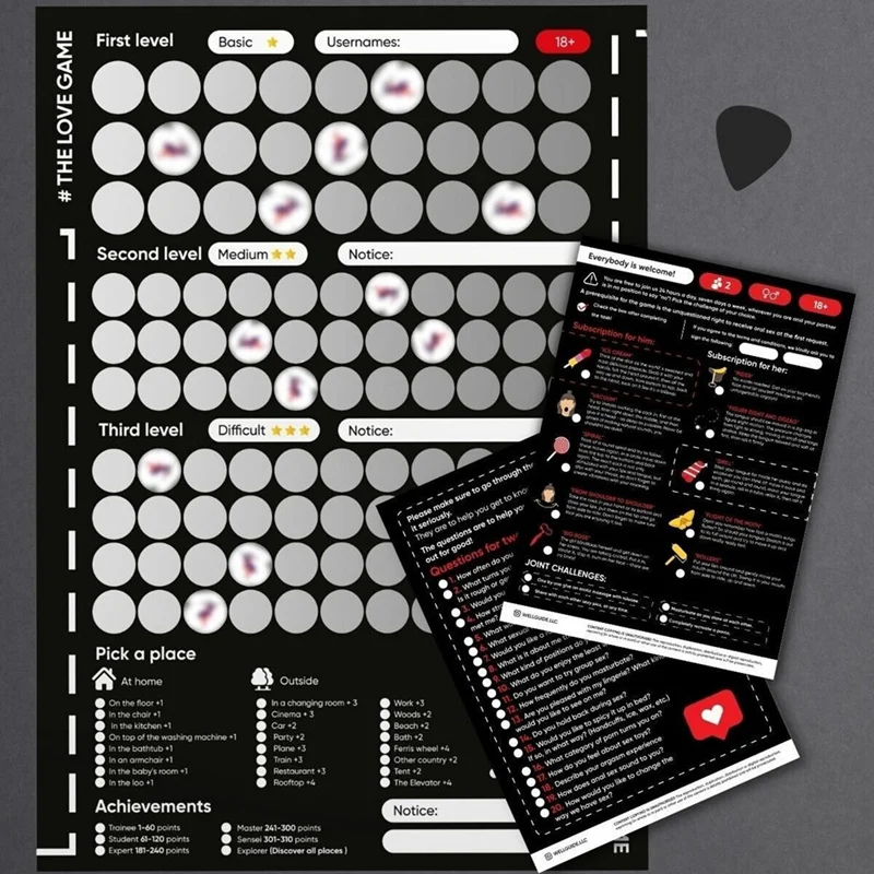 1 Stück das Liebesspiel Scratch Off Poster Spiel schwarzes Papier für Paare Valentinstag Geschenke Wand plakat Geschenk für sie und für sie