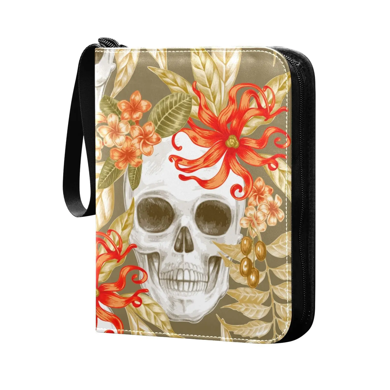 

Skulls Flowers Card Binder 4 Pocket Cards Binder, 400 Double Sided Pocket Album Sport Game Cards, Unique Card Collection Storage