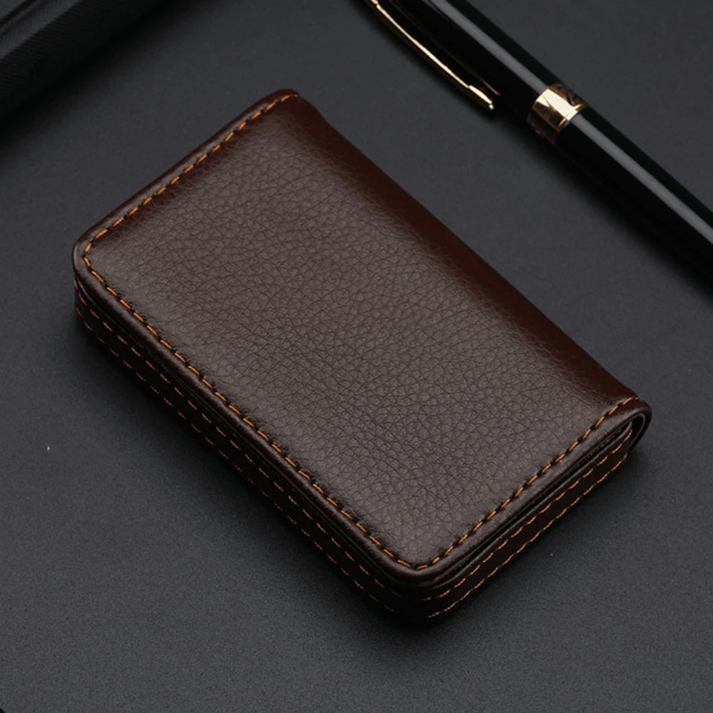 Sized Stitched PU Leather Credit Card Holder Visiting Business Card Case Wallet with Magnetic Shut for Men & Women