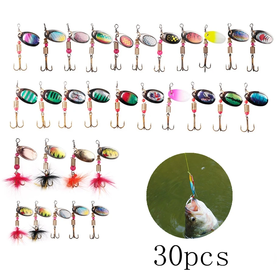

30pcs Fishing Metal Spinner Set 2.7g-4.5g Spoon Hard Bait Lure Sequins for Bass Carp fishing in Various Waters