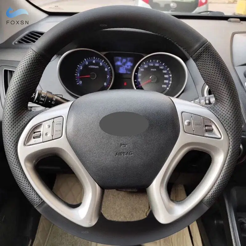 

Оплетка на руль для Hyundai ix35 Tucson 2011 2012 2013 2014 2015, внутреннее рулевое колесо автомобиля, прошитый вручную кожаный чехол