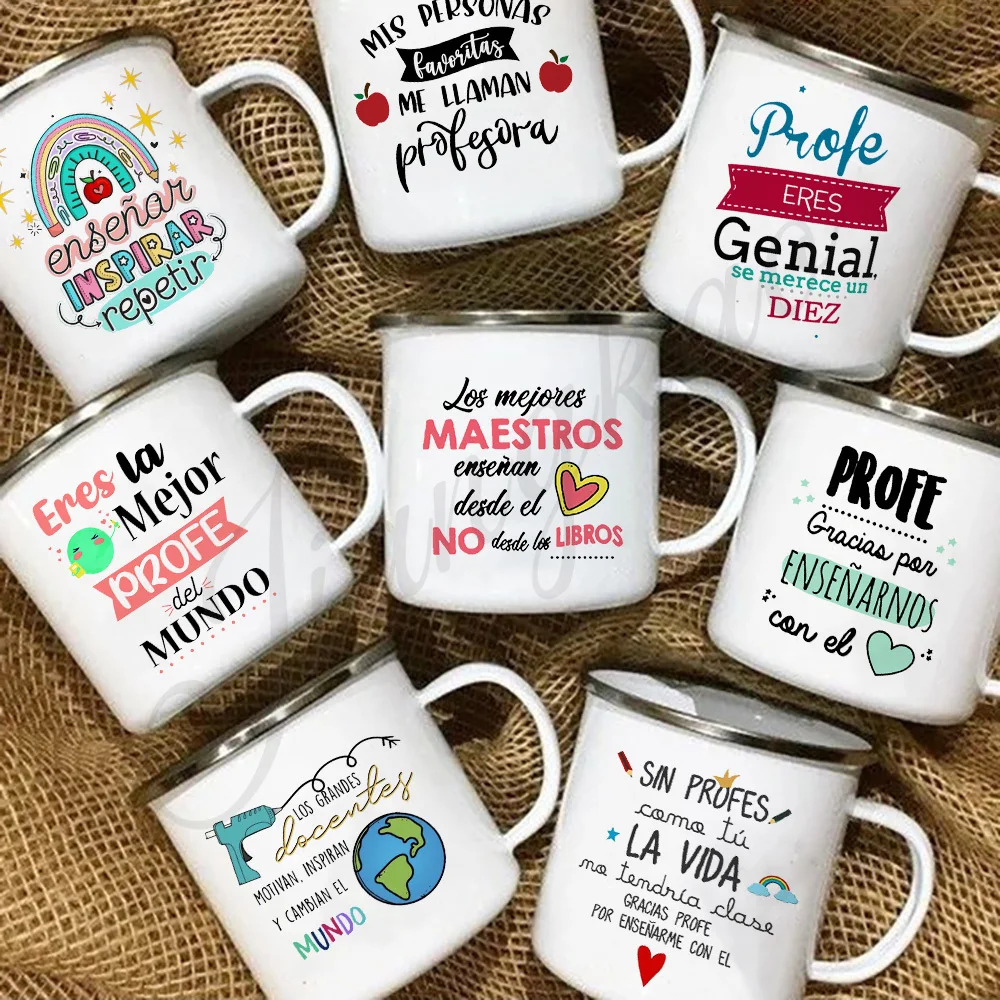 Best Teacher in The World Print Mug Creative Coffee Cup Drinks Enamel Cup Handl…