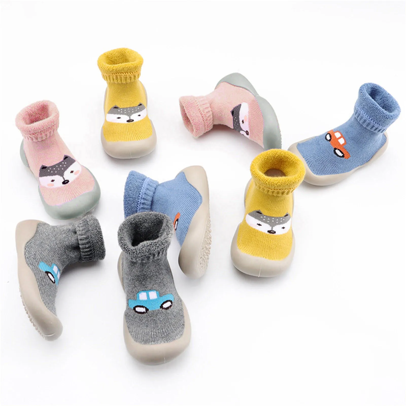 Children's Terry Socks Shoes Thickened Cartoon Printed Middle Shoes Socks Baby Toddler Warm Indoor Floor