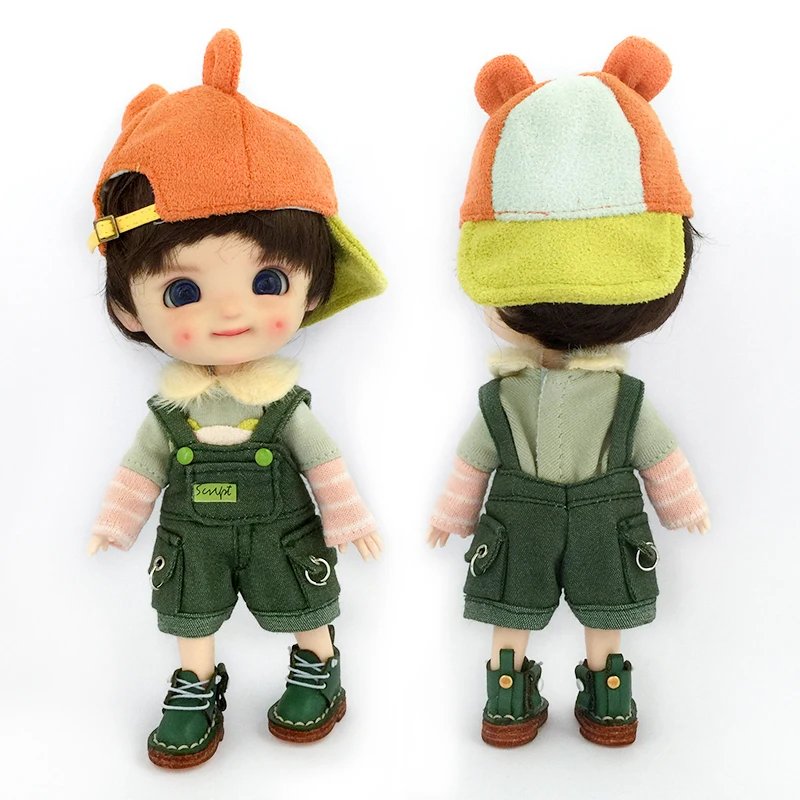 Ob11 Doll Bear Top Clothes Doll Animal Tongue Hat 1/12 Bjd Doll Green Strap Pants For Molly Gsc Ymy P9 P10 Body Uf Dolls 4