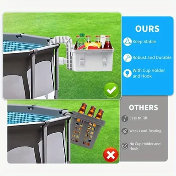 ตะกร้าเก็บริมสระน้ําพร้อมที่วางแก้วสระว่ายน้ํา, ตะกร้าสระว่ายน้ําพลาสติกหนาสําหรับอุปกรณ์สระว่ายน้ําเหนือพื้นดิน, ว่ายน้ํากลางแจ้ง 2