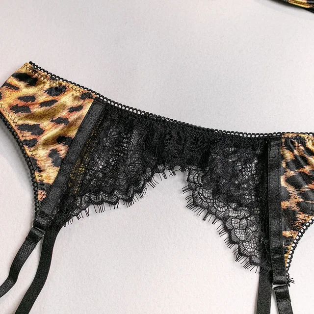 Leopard Print Lace Patchwork Lingerie Set 5