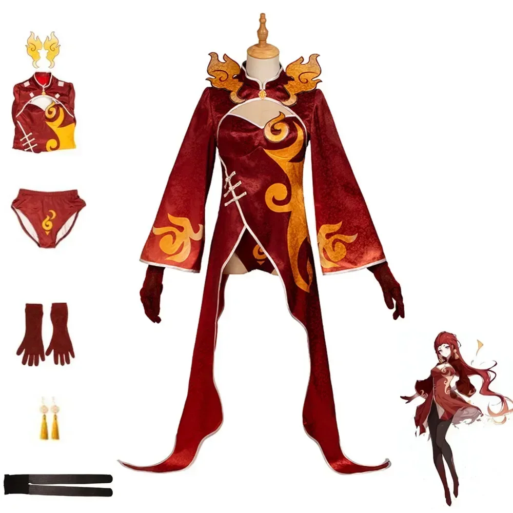 

Anime Game Genshin Impact Bonanus Indarias Yingda Cosplay Costume Pyro Yaksha Cheongsam Dress Woman Sexy Kawaii Party Uniform