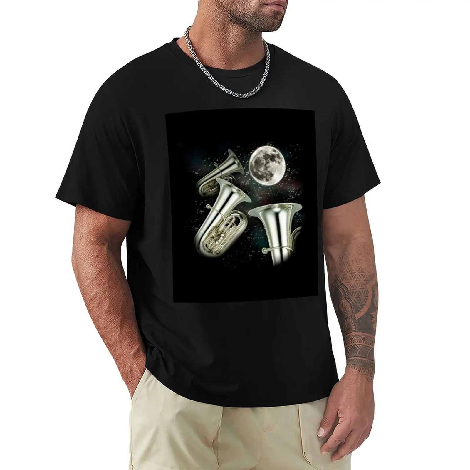 

Three Tuba Moon T-Shirt cute clothes vintage clothes graphic t shirt tops mens white t shirts