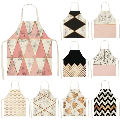 

Fashionable Marble Geometric Apron Hot Sale Kitchen Cooking Baking Oil-proof Antifouling Hairdresser Apron Ladies Accessories