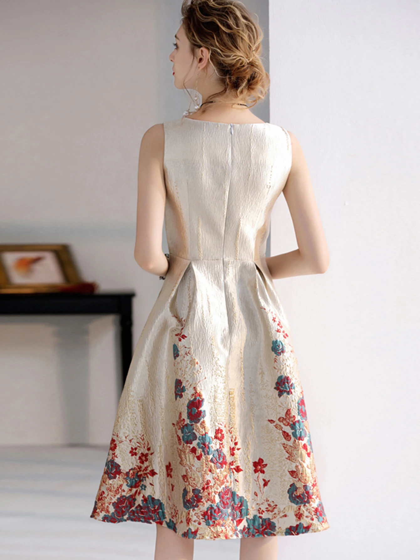 فساتين جاكار نسائية ، ثوب بلا أكمام ، ملابس غير رس...