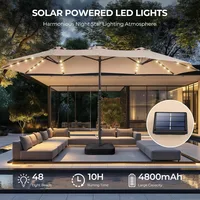 Double Sided Patio Umbrellas - 15ft Solar Lights LED Lighted Outdoor Extra Large Market Table Umbrella with Base Included 1