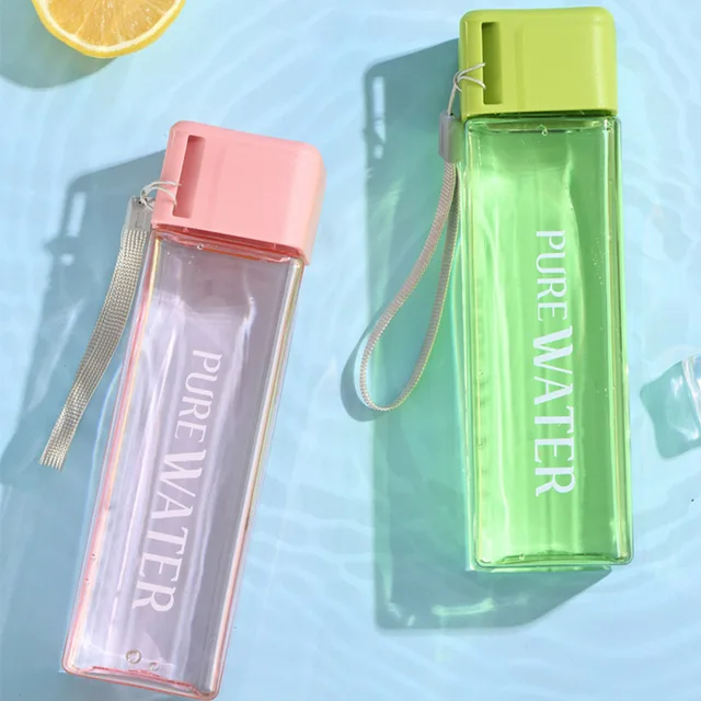 500ml 1 Pcs Clear Square Drinking Glass in Mate Plastic Portable Water Bottle with Milk Cable for Outdoor Sports Water bottle 5