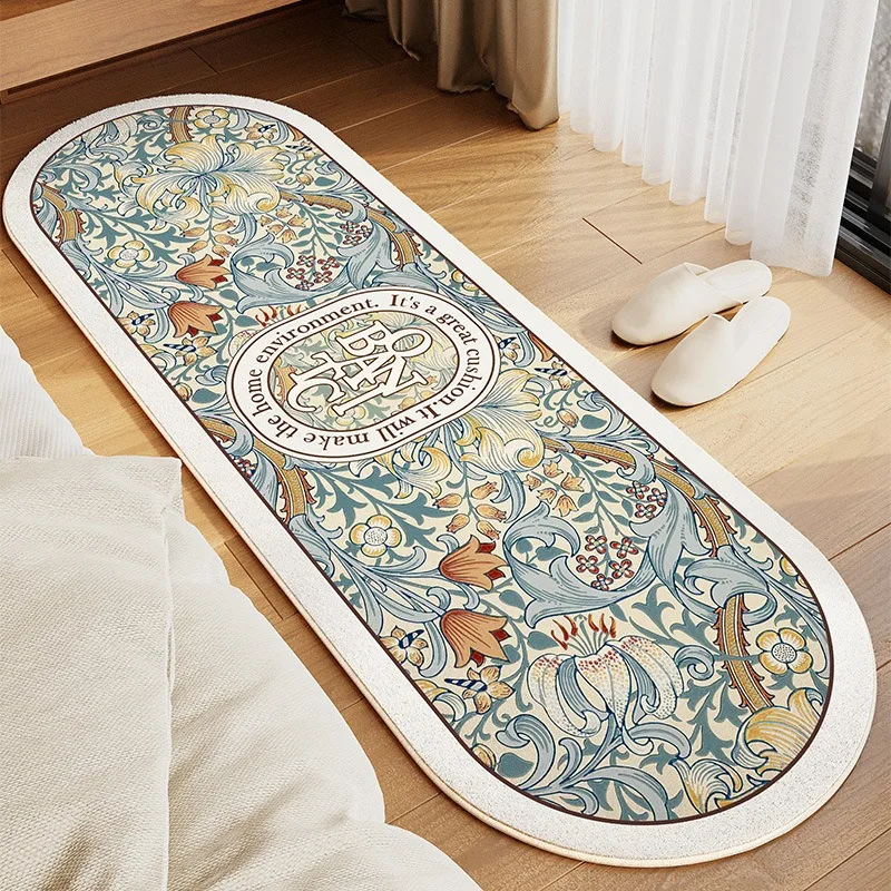 Rug for Bedroom Floor Mat Bedside Long Foot Mats Oval Carpet Soft Fluffy Spring Summer Flower Home Decoration Rugs 침실 긴 카펫 2