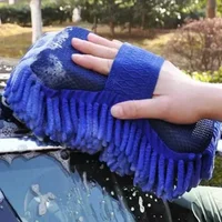 2Pc Blue Microfiber Chenille Car Wash Sponge Care Washing Brush Pad Cleaning Tool Auto Washing Towel Gloves Styling Accessories 2