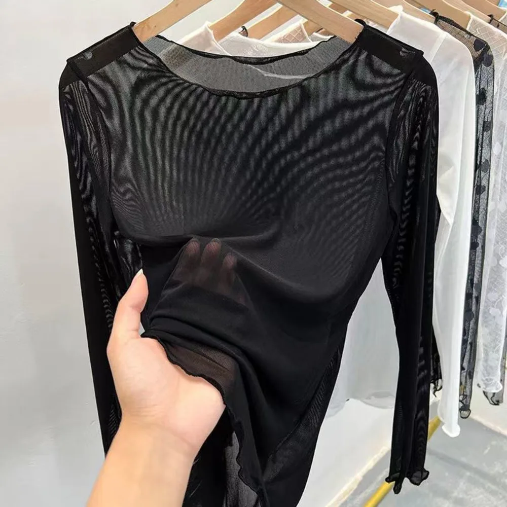 Blusa feminina de gaze de gelo, protetor solar transparente