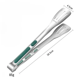 Non-Slip Stainless Steel Food Tongs - Kitchen & Grill Accessory (Light Grey)