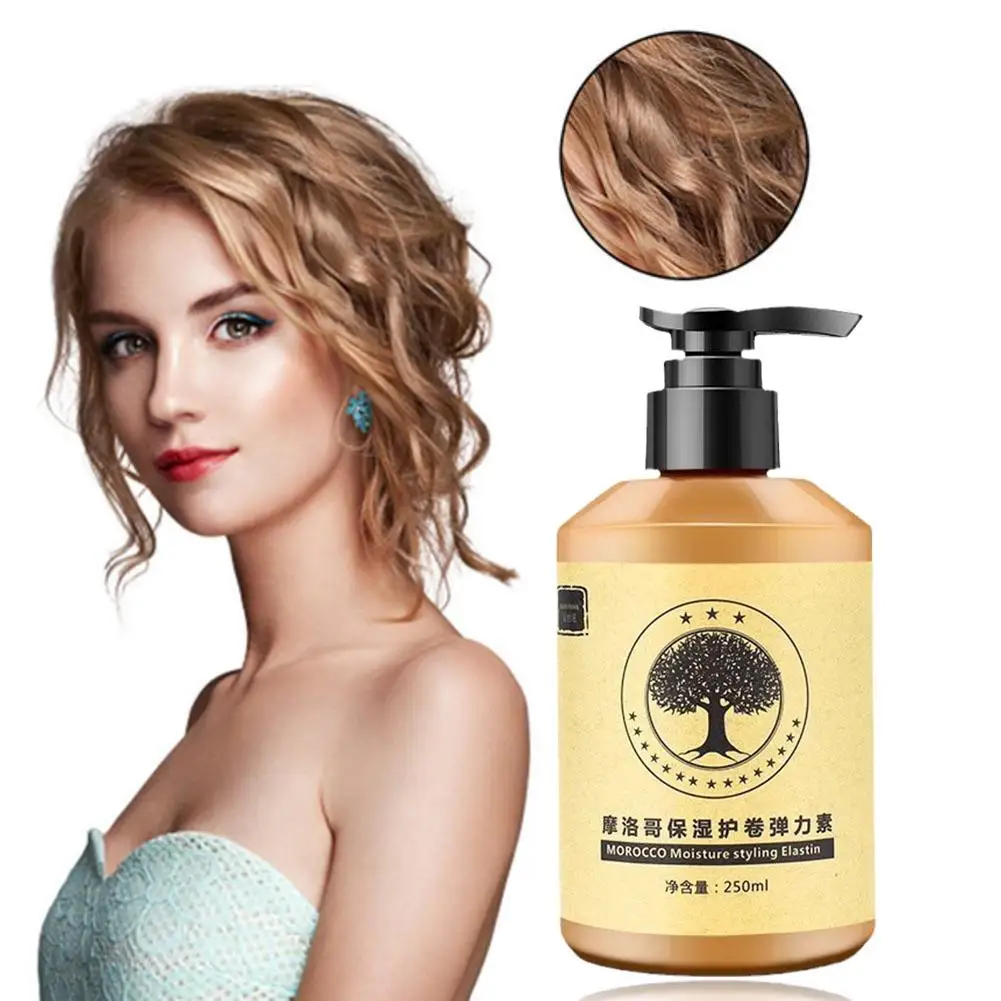 Curly Hair Elastin Styling Cream Long-lasting Moroccan Volume Hair 250ml Curling Curly Moisturizing Enhancer Elasticit D7c5