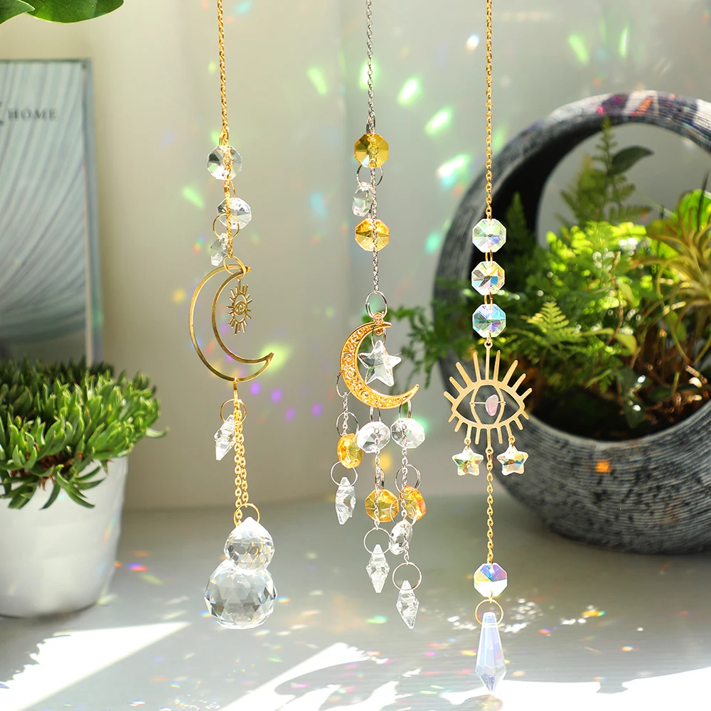  57 Pcs Crystal Suncatcher Hanging Sun Catcher Kits for Adults  Colorful Crystals Suncatchers Prisms with Chain Pendant Ornament Suncatchers  DIY Crafts for Window Home Office Garden Decoration (Gold) : Patio