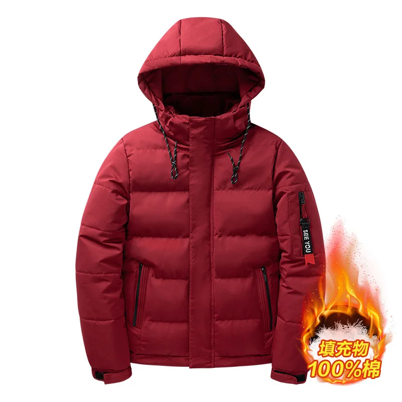 New Winter Warm Thick Parkas Men Windproof Outerwear Hooded Cotton-padded Jacket Bomber Zipper Coat Black Blue Men's Clothing