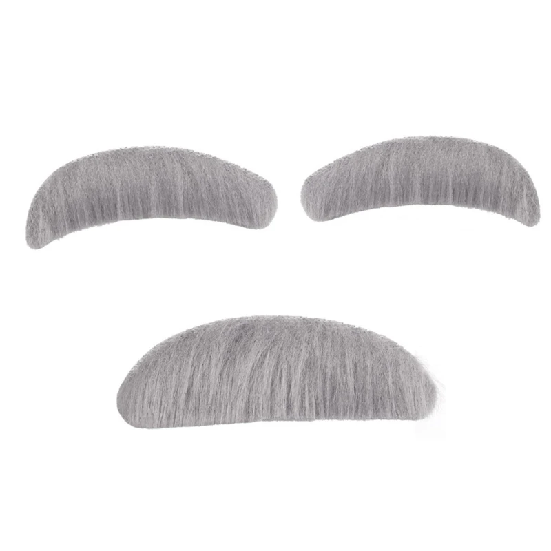 Handmade Mustache Stick-on Beard and Eyebrows Set False Beard Grey-Eyebrows and Moustache Kit Halloween Party Supplies