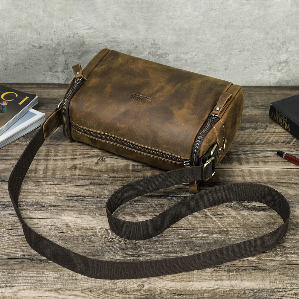 Vintage Crazy Horse Leather Men's Shoulder Bag Small Male