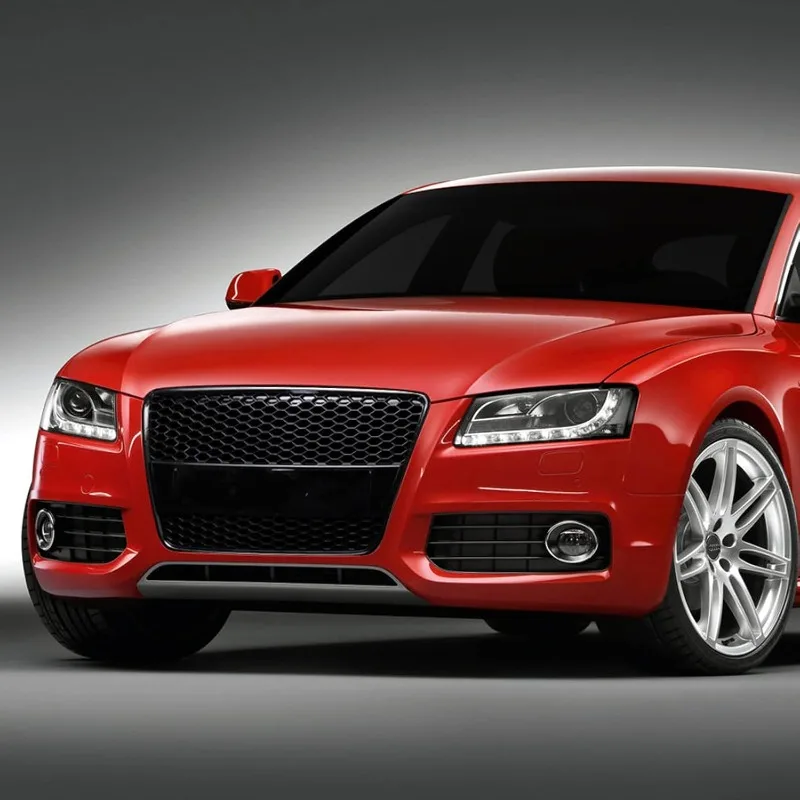

US совместим с 2008-2012 Audi A5 / S5 B8 / 8T глянцевая черная сетка RS-Honeycomb, передний бампер, решетка для гриля с эмблемой